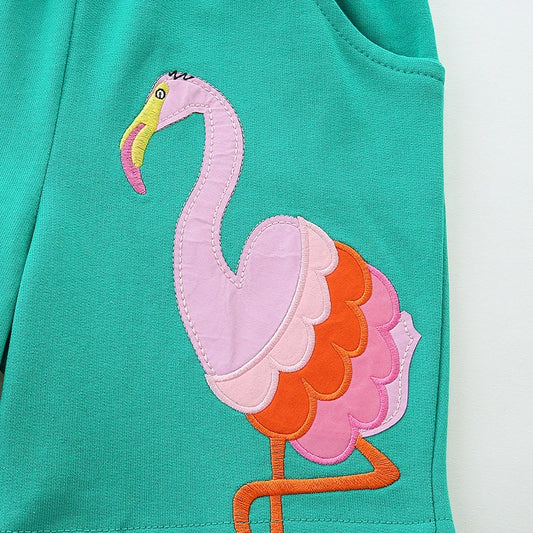 Girls Shorts - Flamingo applique