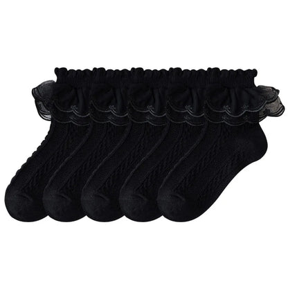 5 Pack Lace Ankle Socks (Black)