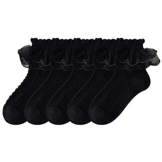 5 Pack Lace Ankle Socks (Black)