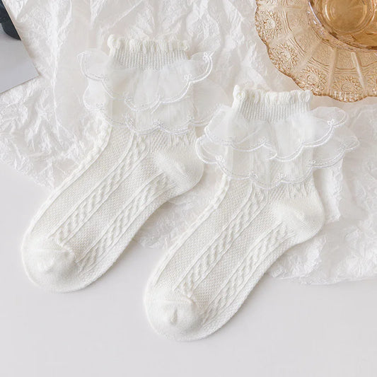5 Pack Lace Ankle Socks (White)