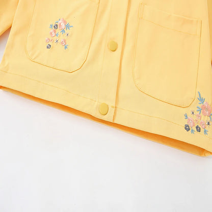 Girls Floral Embroidered Collar Jacket