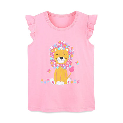 Girls Flutter Sleeve T Shirts and Shorts - Happy Lion