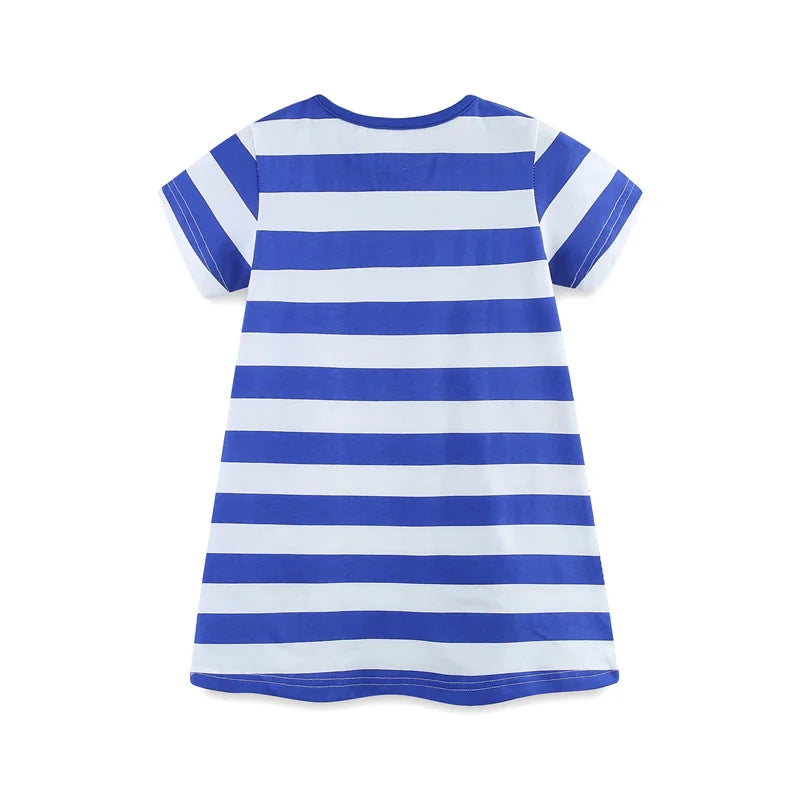 Girls SS Striped Seahorse Applique Dress