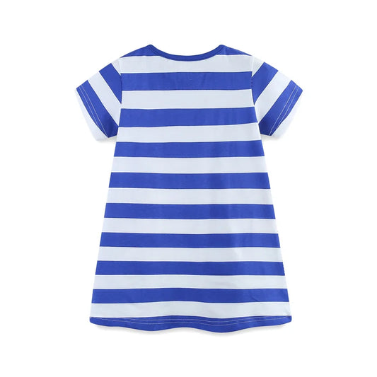 Girls SS Striped Seahorse Applique Dress