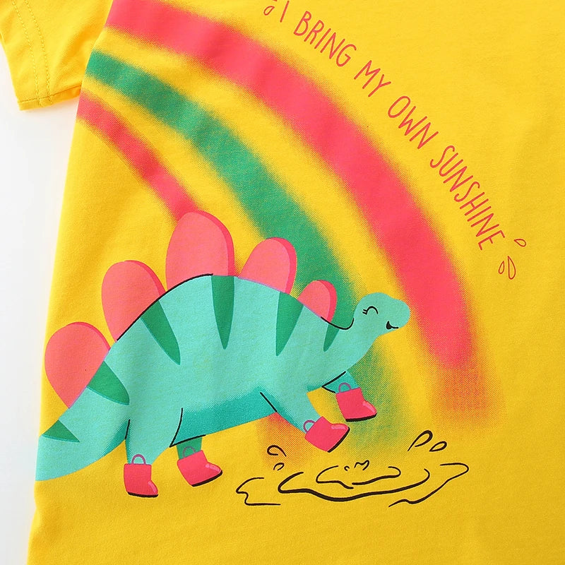 Girls T shirt + Shorts - Rainbow Dinosaur