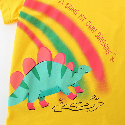 Girls T shirt + Shorts - Rainbow Dinosaur
