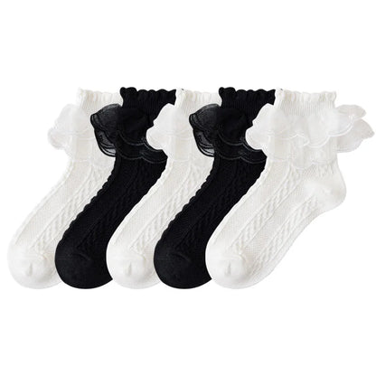 5 Pack Lace Ankle Socks (Black & White)