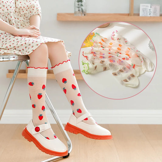 Ultra-thin knee high socks with contrast tipping
