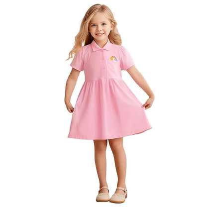 Girls Knitted Short Sleeve Dress with Collar