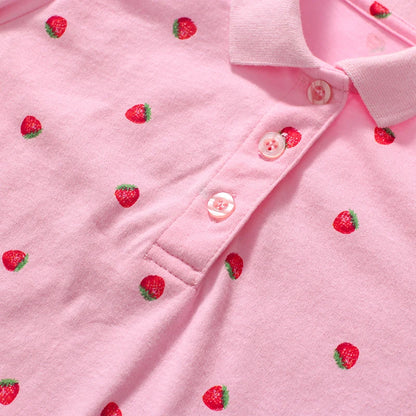 Girls Collared T shirt in Strawberry print