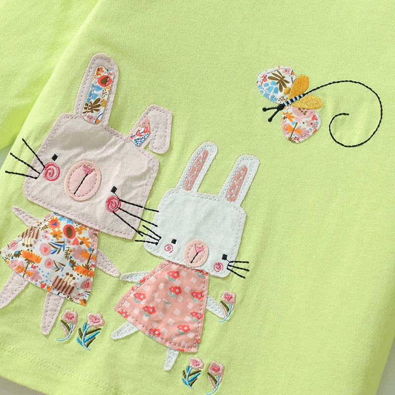 Girls LS T & Legging Set in Green & Pink bunny
