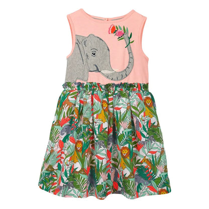 Girls Sleeveless Cotton Dress - Fun at the Zoo