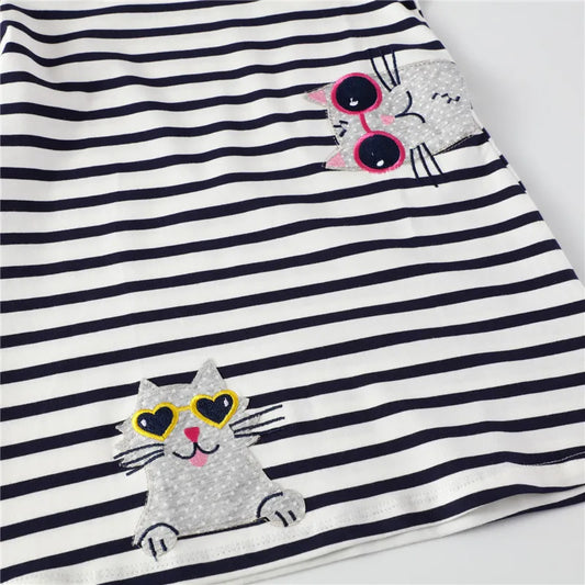Girls Cats Applique Short Sleeve Dress