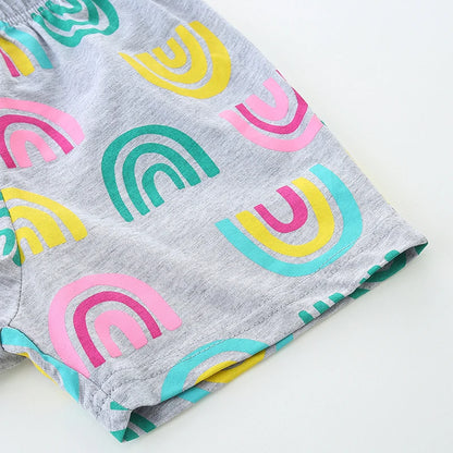 Girls T shirt + Shorts - Rainbow Dinosaur