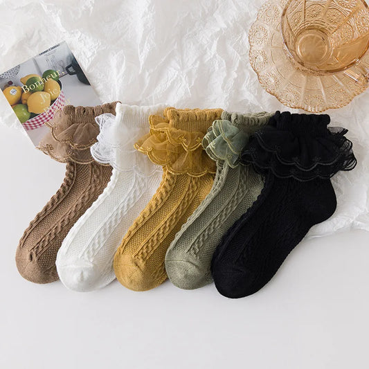 5 Pack Lace Ankle Socks (Multicolour)