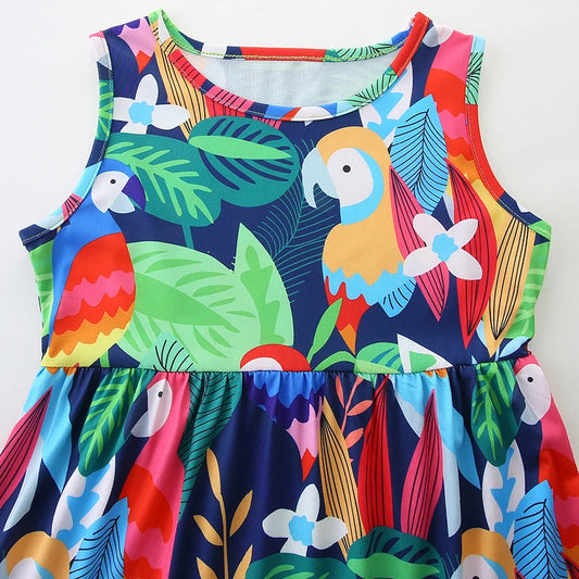 Girls Short Sleeve Parrot in the Jungle Dress
