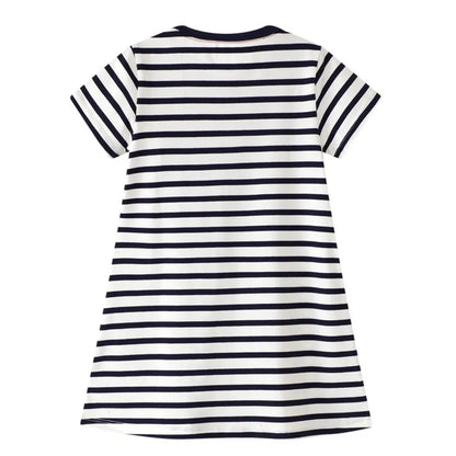 Girls Cats Applique Short Sleeve Dress