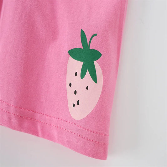 Girls Strawberry Shorts and Short Sleeve T-shirt