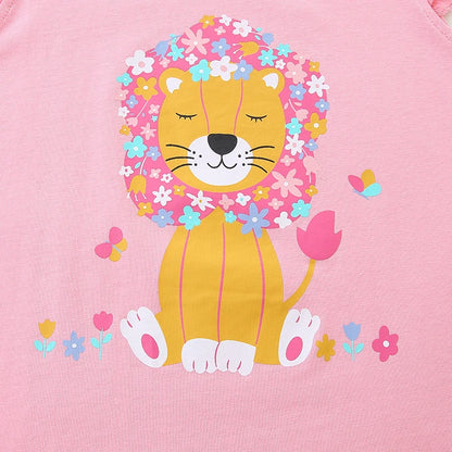 Girls Flutter Sleeve T Shirts and Shorts - Happy Lion
