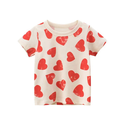 Girls Short Sleeve Hearts T Shirt