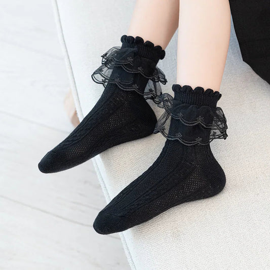 5 Pack Lace Ankle Socks (Black & White)