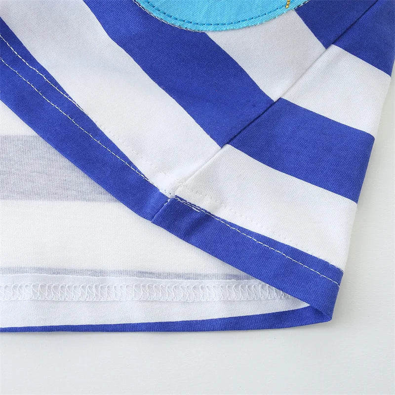 Girls SS Striped Seahorse Applique Dress