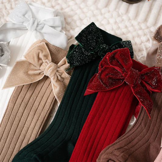 Sparkly Bow Knee High Socks