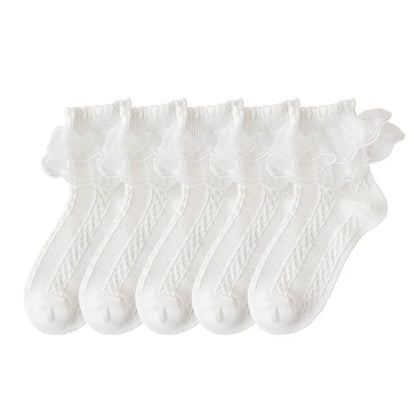 5 Pack Lace Ankle Socks (White)