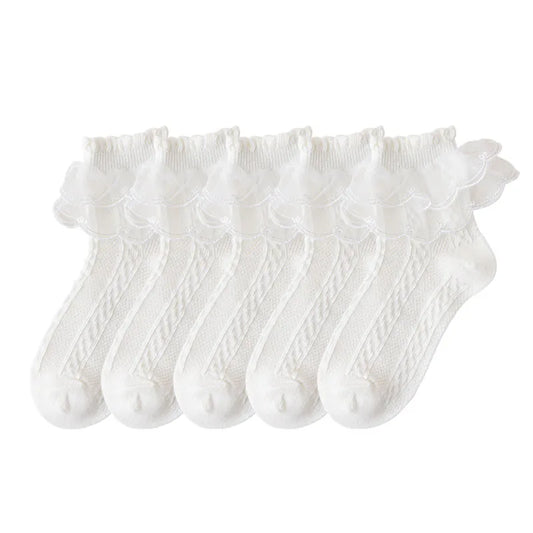 5 Pack Lace Ankle Socks (White)