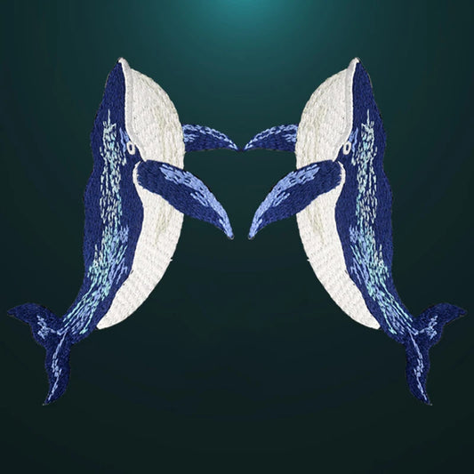 Blue Whale Embroidered Iron On Patches