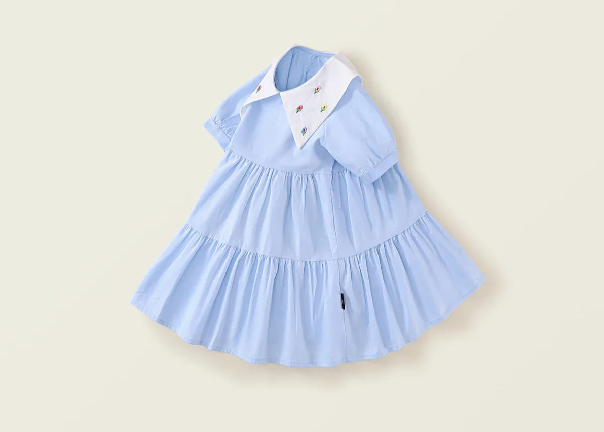 Girls Big Collar Short Sleeved Dress