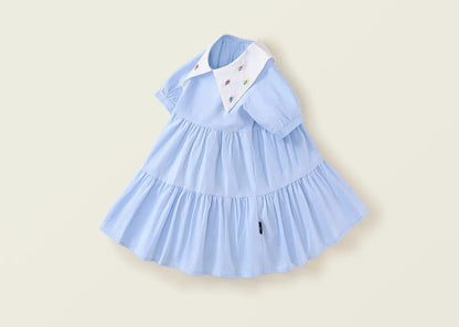 Girls Big Collar Short Sleeved Dress