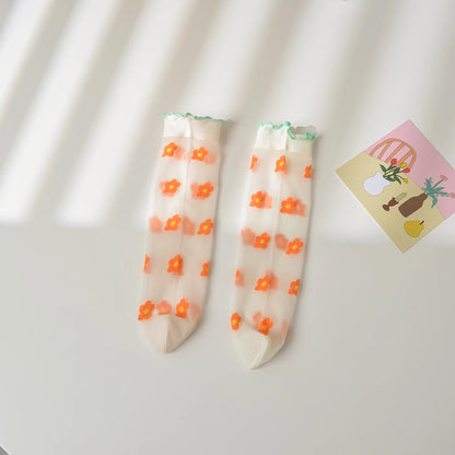 Ultra-thin knee high socks with contrast tipping