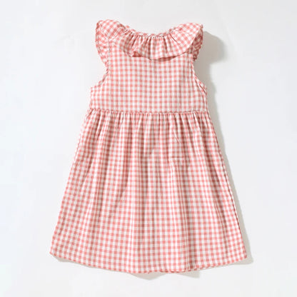 Girls Sleeveless Dress in Mushroom Plaid Pink