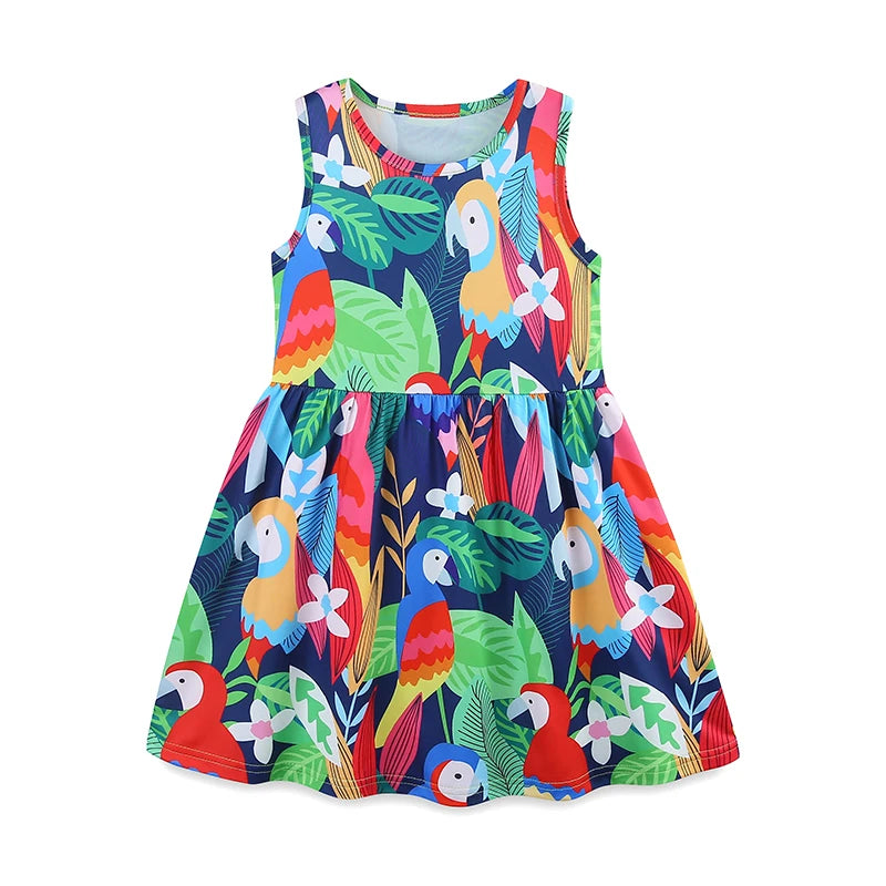 Girls Short Sleeve Parrot in the Jungle Dress