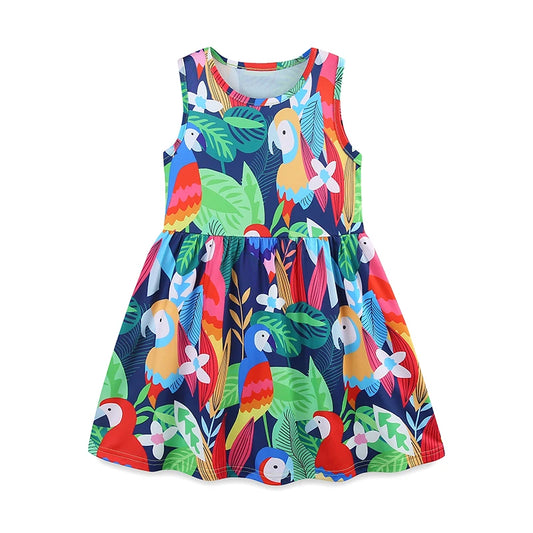 Girls Short Sleeve Parrot in the Jungle Dress