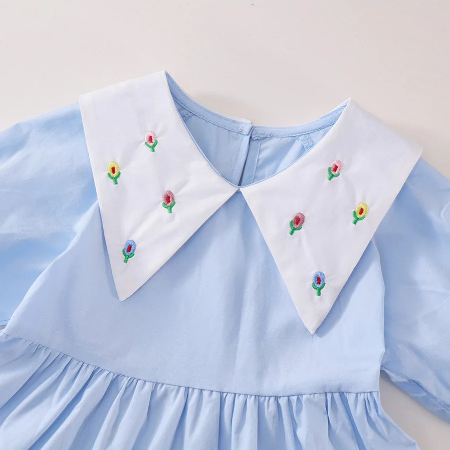 Girls Big Collar Short Sleeved Dress