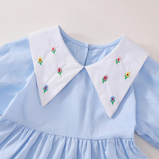 Girls Big Collar Short Sleeved Dress