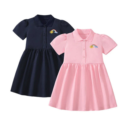Girls Knitted Short Sleeve Dress with Collar