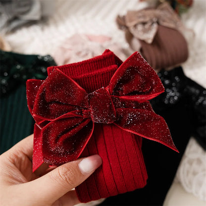 Sparkly Bow Knee High Socks