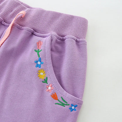 Girls Shorts - Embroidered Flowers