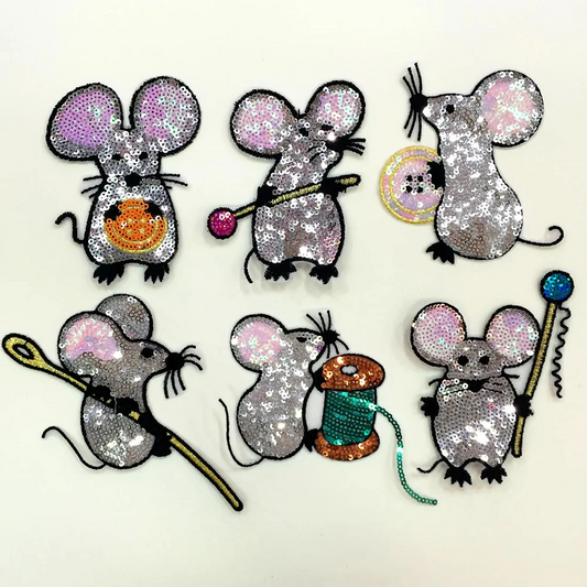 Set of 6 Sequinned Mouse patches