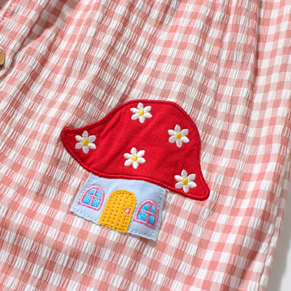 Girls Sleeveless Dress in Mushroom Plaid Pink