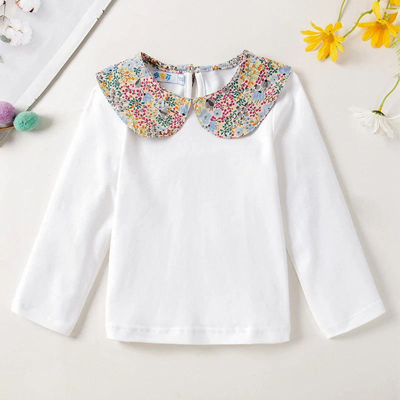 Contrast Floral collar LS T shirt
