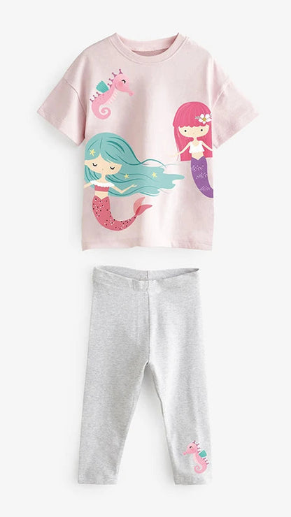Girls SS T Shirt Tops & Mermaid Leggings