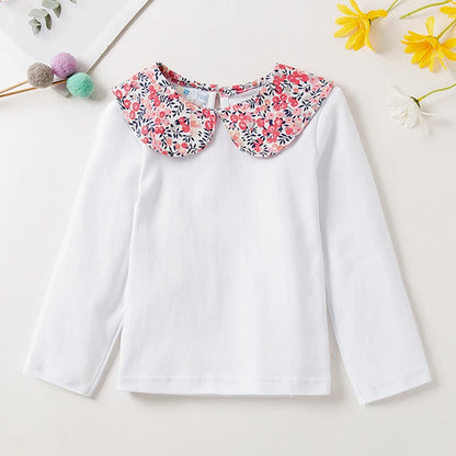 Contrast Floral collar LS T shirt