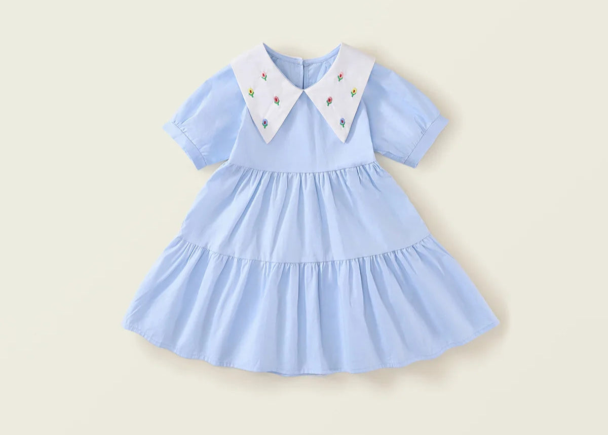 Girls Big Collar Short Sleeved Dress