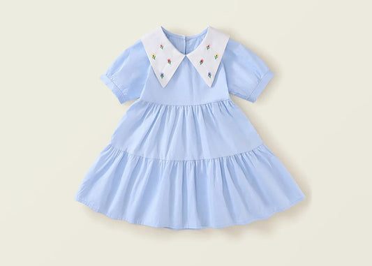 Girls Big Collar Short Sleeved Dress