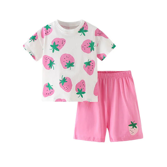 Girls Strawberry Shorts and Short Sleeve T-shirt
