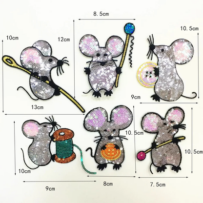 Set of 6 Sequinned Mouse patches